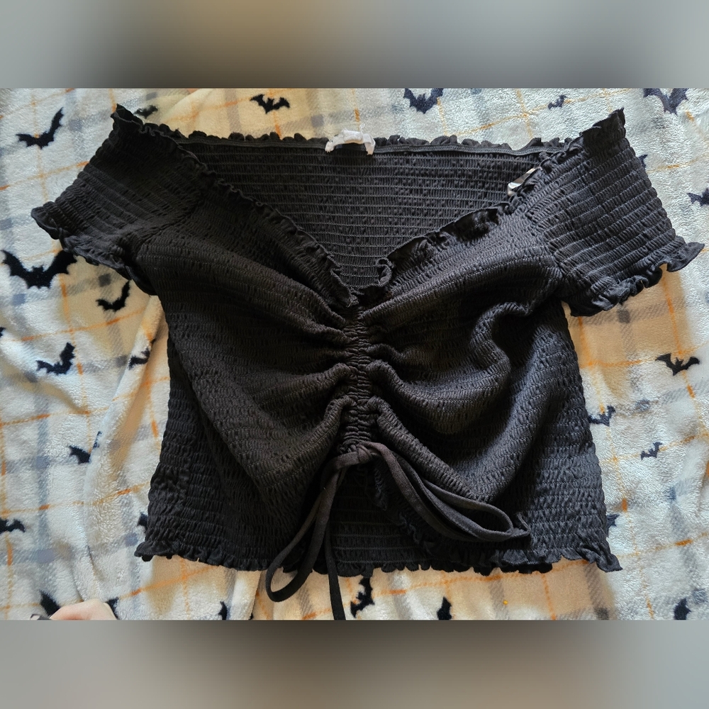 Birch and Stone XL Black Smocked Ruffle Crop Top
